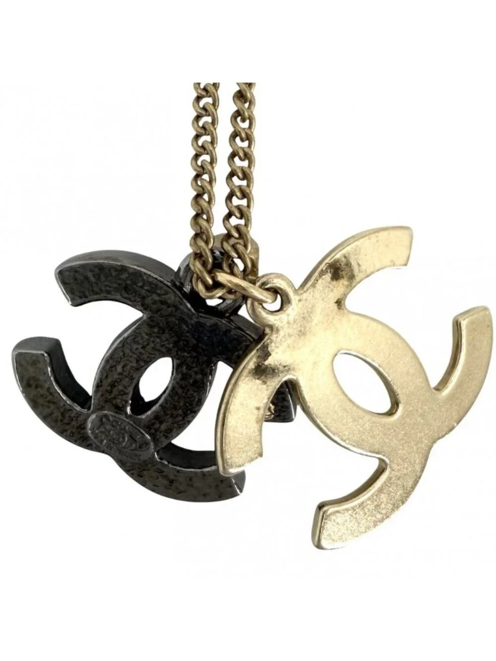 Chanel Necklace CC Logo Rhinestone Gold Silver